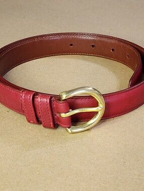 Vintage Coach Belt Red 8400 Tanned Cowhide Solid Brass Buckle Sz. Med. 1" Wide